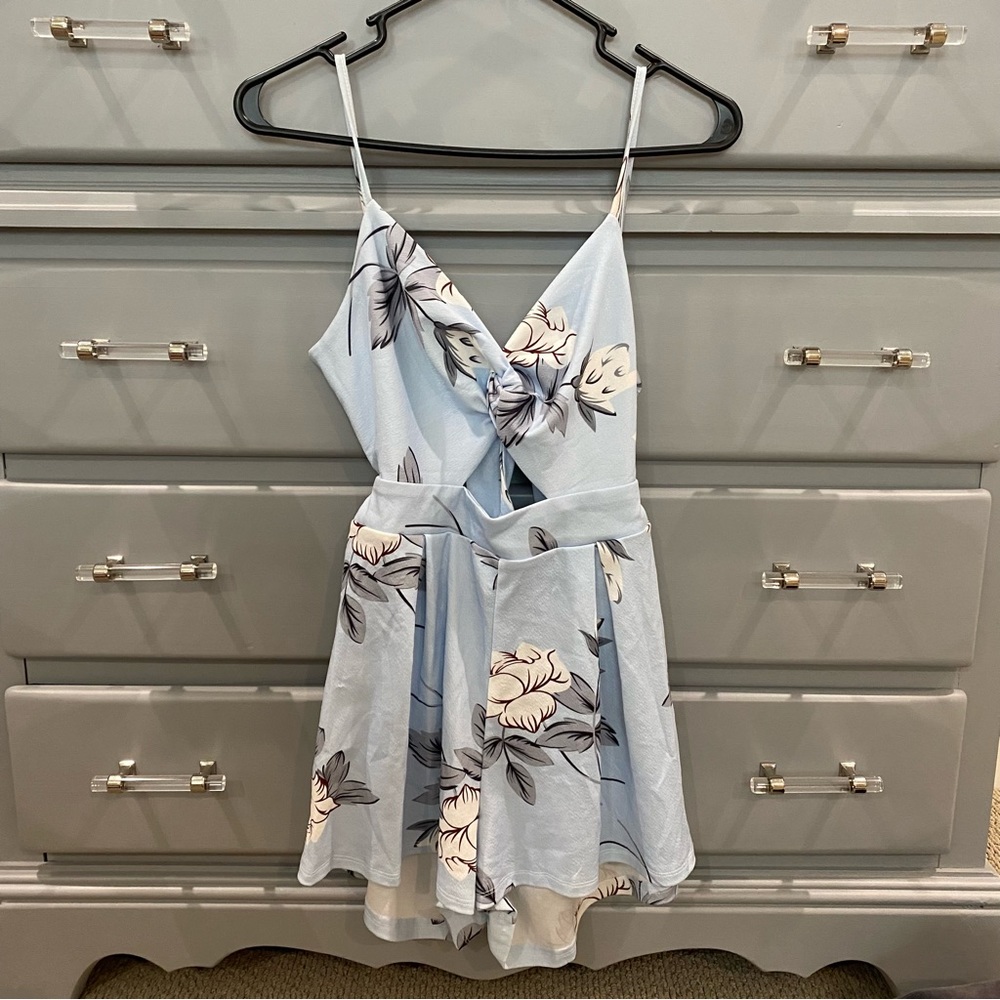 Blue Floral Romper - Open Back